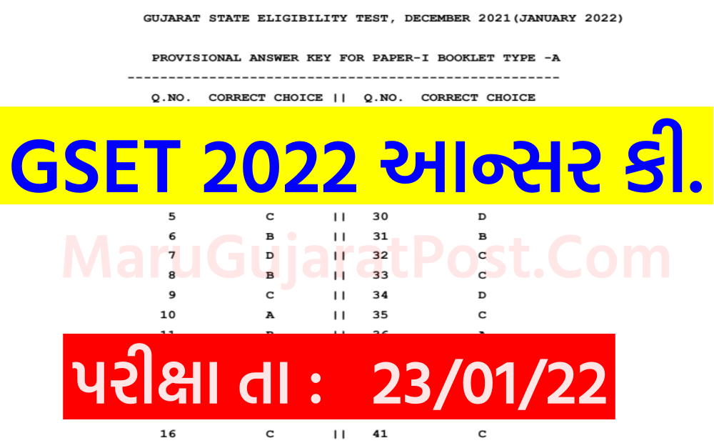 GSET Answer Key 2022 