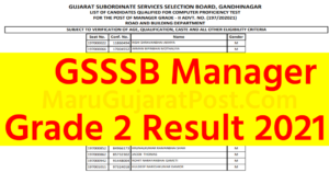 GSSSB Manager Grade 2 Result 2021