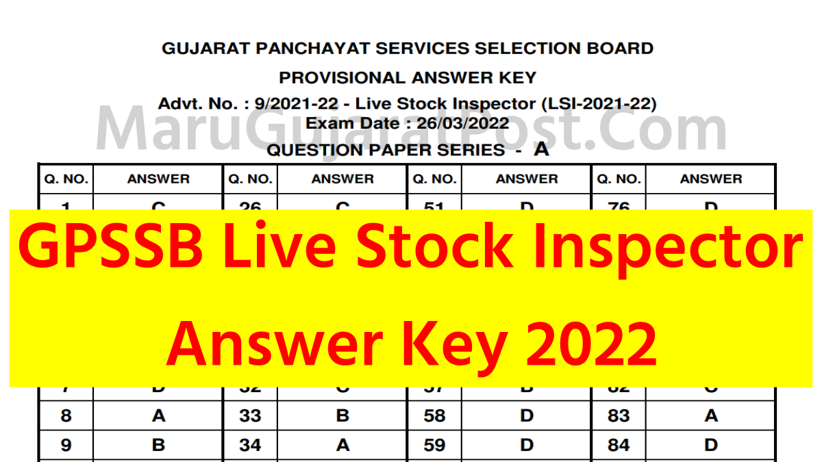 GPSSB Live Stock Inspector Answer Key 2022 Check Your Marks