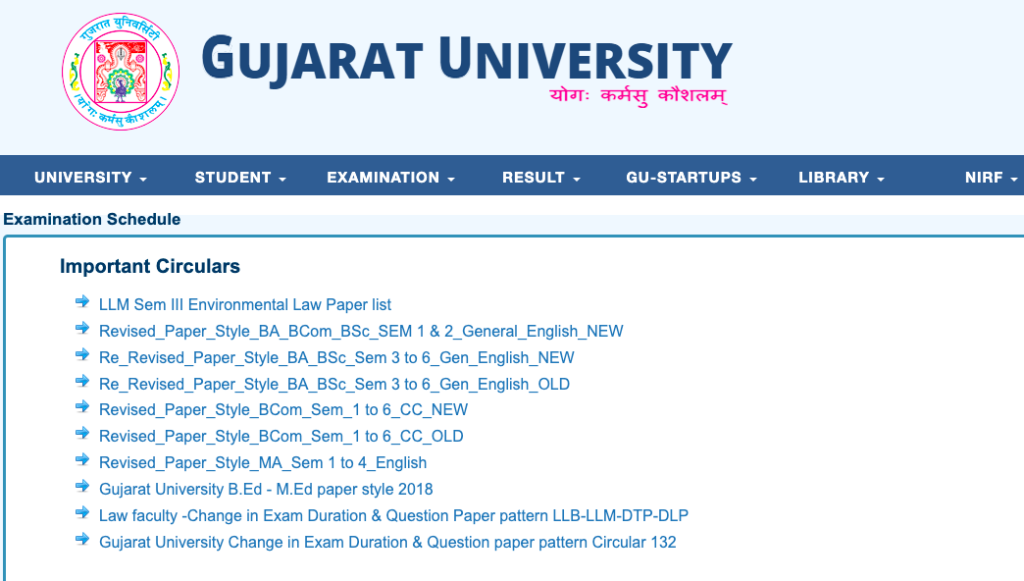 Gujarat University Exam Time Table 2022 