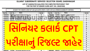 GSSSB Senior Clerk CPT Exam Result 2022