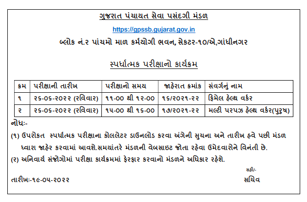 GPSSB MPHW Exam Date 2022