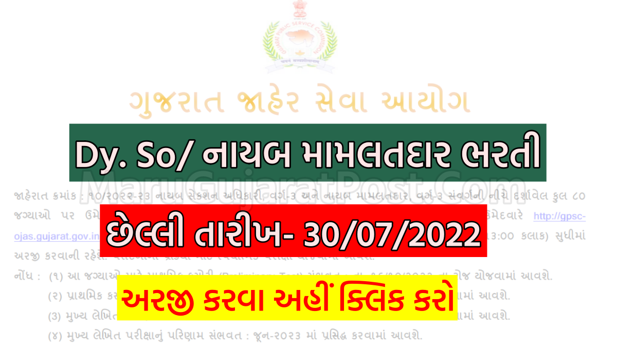 Deputy Section Officer / Nayab Mamlatdar Bharti 2022 gpsc.gujarat.gov