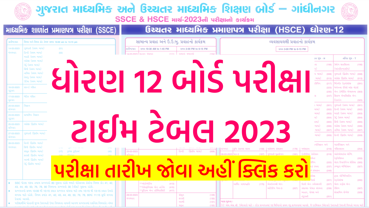 GSEB HSC Time Table 2023 Gujarat Board Download Time Table