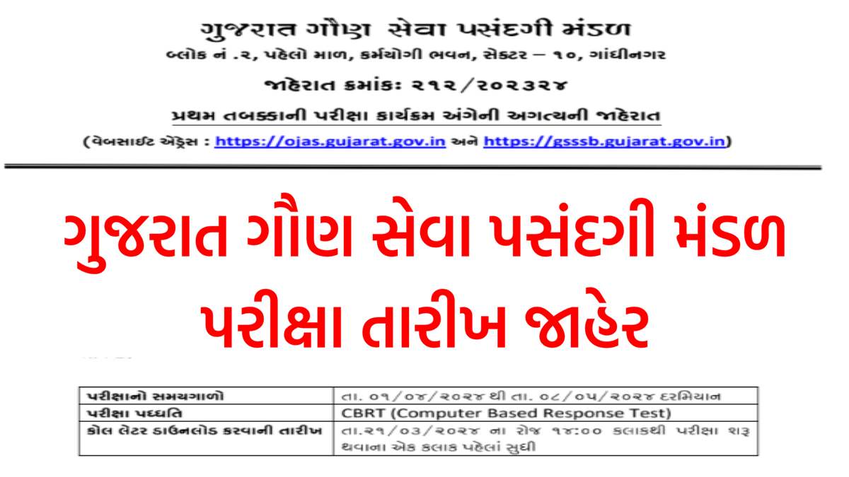 GSSSB Exam Date 2024 Notification gsssb.gujarat.gov.in
