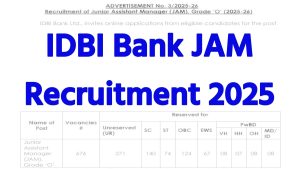 IDBI Bank JAM Recruitment 2025