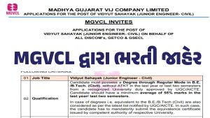 MGVCL Vidyut Sahayak Junior Engineer Civil Recruitment 2025